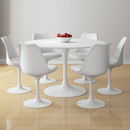 Tulip 48" Fiberglass Dining Table & Chairs Set, White