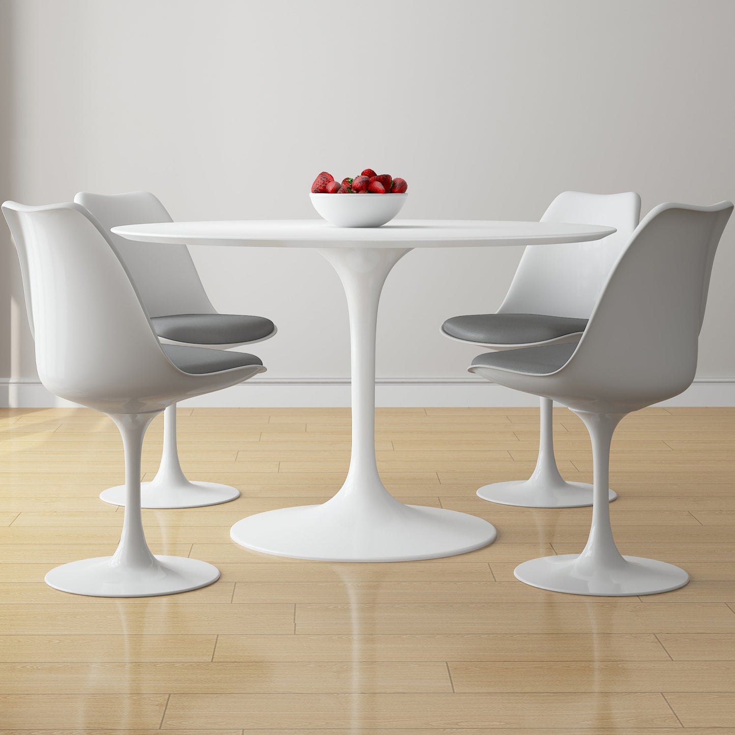 Tulip 48" Fiberglass Dining Table & Chairs Set, Gray