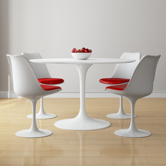 Tulip 48" Fiberglass Dining Table & Chairs Set, Red