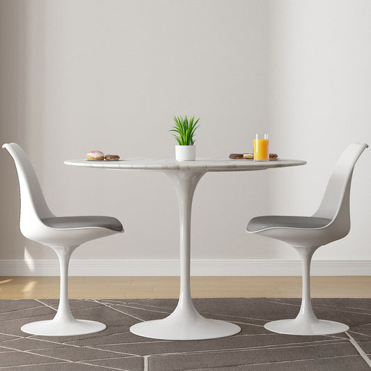 Tulip 40" Marble Dining Table & Chairs Set, Gray