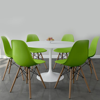 Tulip 48" Fiberglass Dining Table & Wood Leg Chairs Set, Green