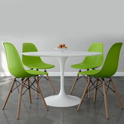 Tulip 48" Fiberglass Dining Table & Wood Leg Chairs Set, Green