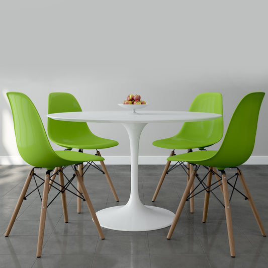 Tulip 48" Fiberglass Dining Table & Wood Leg Chairs Set, Green
