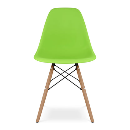 Tulip 48" Fiberglass Dining Table & Wood Leg Chairs Set, Green