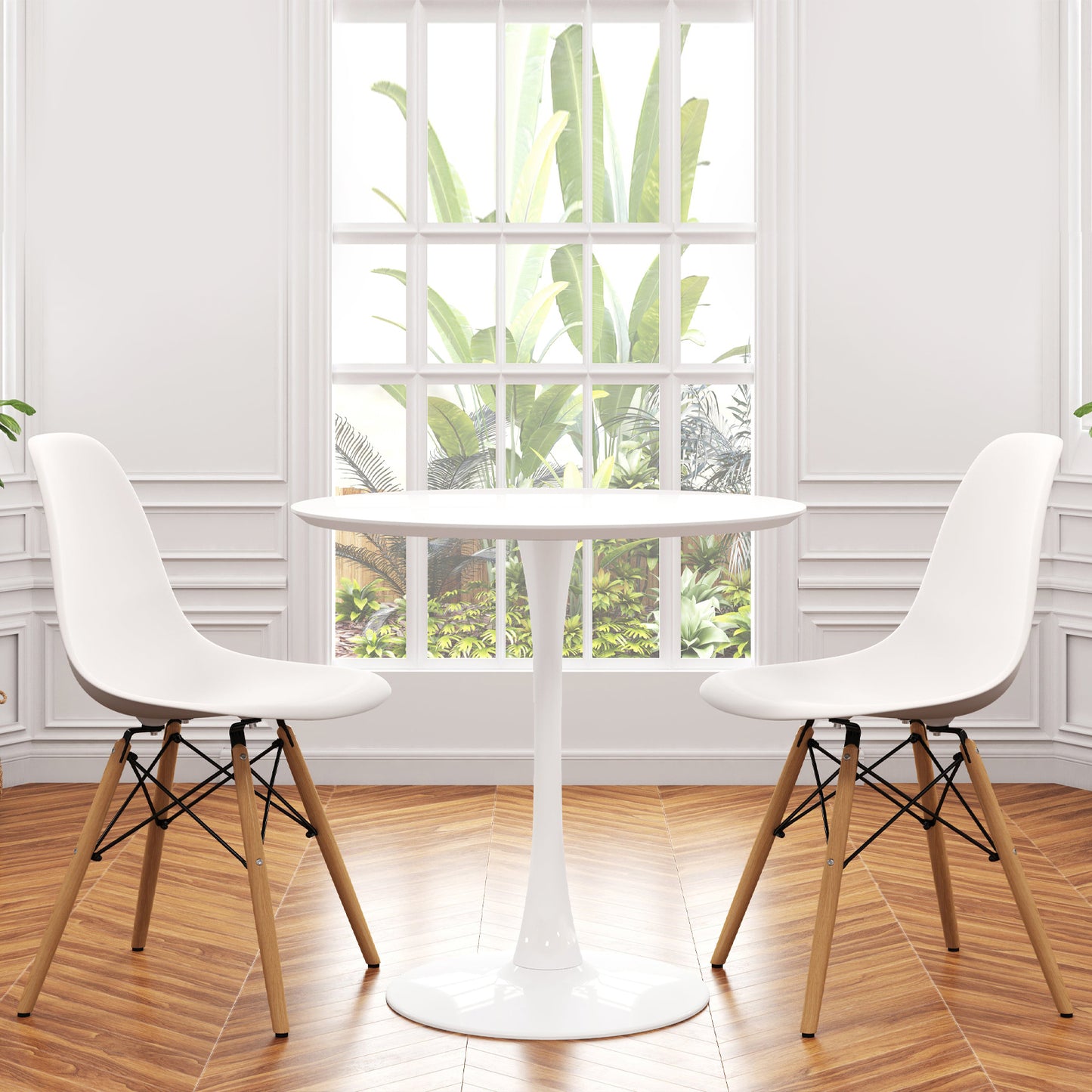Tulip 36" Round Wood Dining Table Set, White