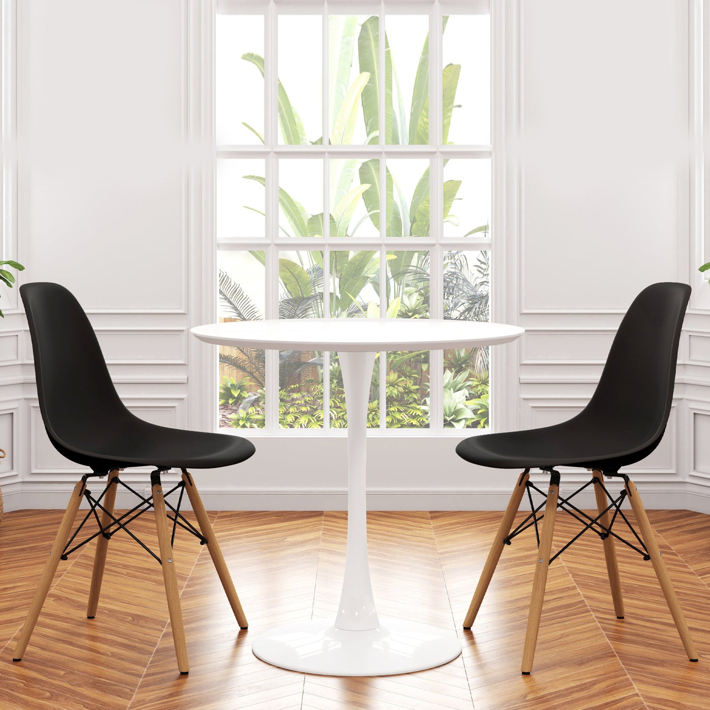 Tulip 36" Round Wood Dining Table Set, Black