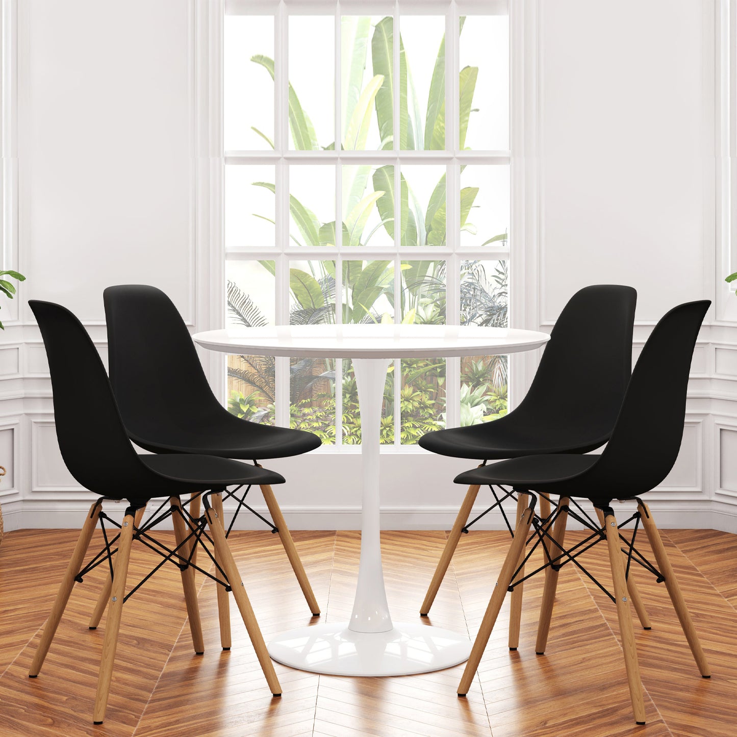 Tulip 36" Round Wood Dining Table Set, Black