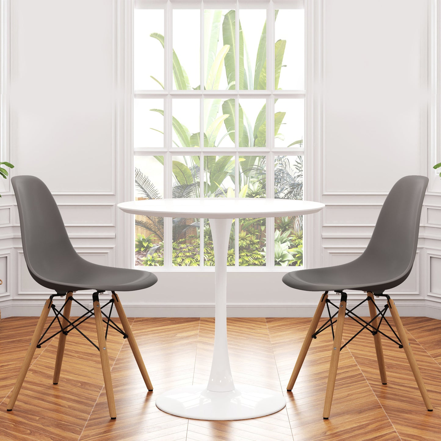 Tulip 36" Round Wood Dining Table Set, Gray