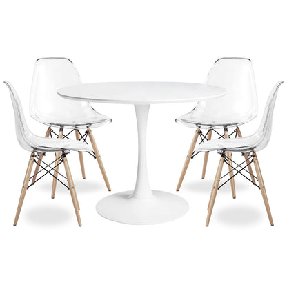 Tulip 36" Round Wood Dining Table Set, clear