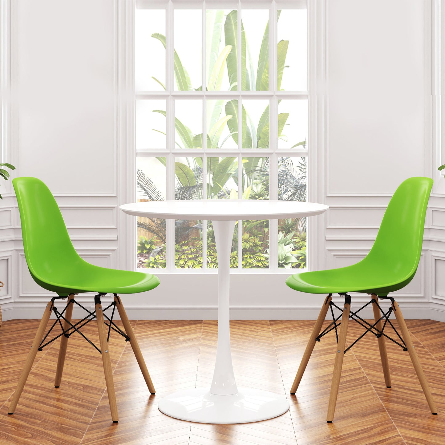 Tulip 36" Round Wood Dining Table Set, Green