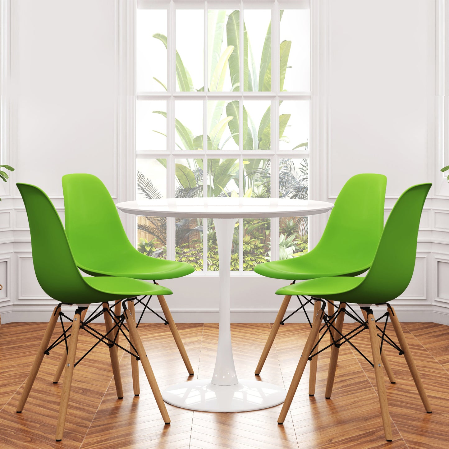 Tulip 36" Round Wood Dining Table Set, Green