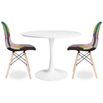 Tulip 36" Round Wood Dining Table Set, Multi