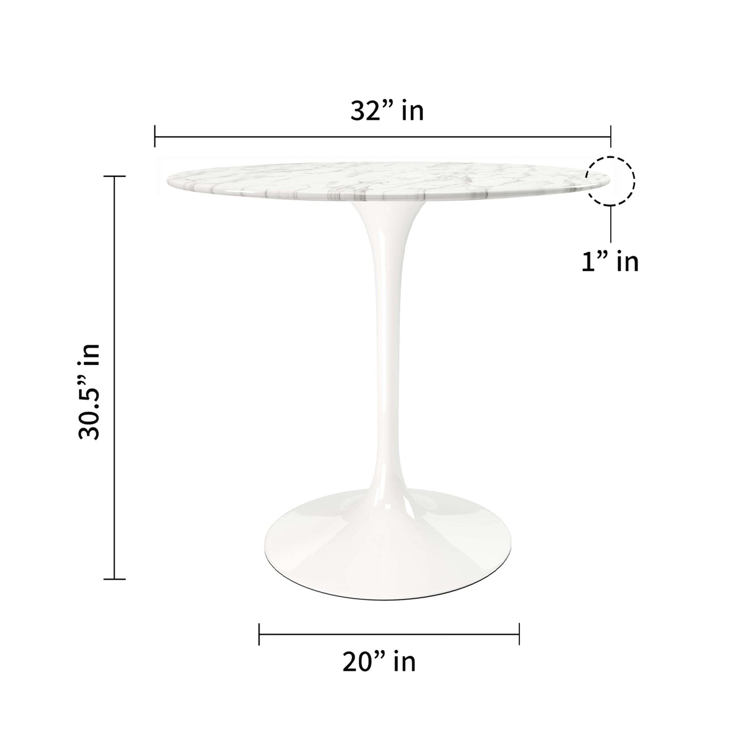 Tulip 32" Marble Dining Table & Chairs Set, Gray