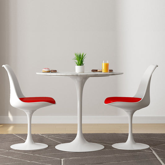 Tulip 32" Marble Dining Table & Chairs Set, Red