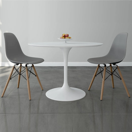 Tulip 42" Fiberglass Dining Table & Wood Leg Chairs Set, Gray
