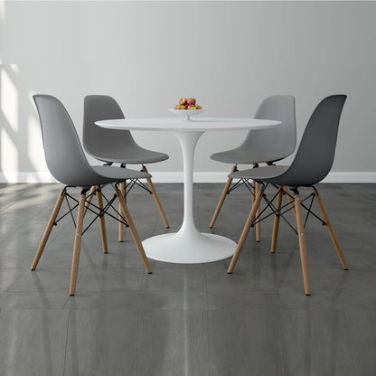 Tulip 42" Fiberglass Dining Table & Wood Leg Chairs Set, Gray