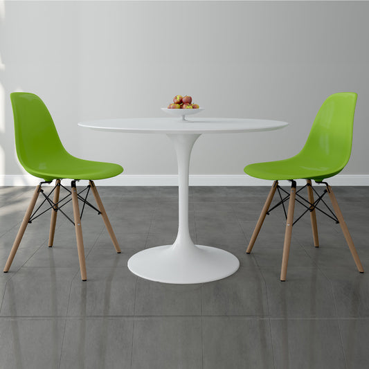 Tulip 42" Fiberglass Dining Table & Wood Leg Chairs Set, Green