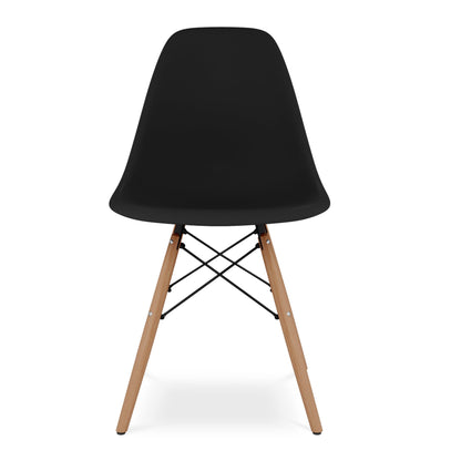 Tulip 32" Fiberglass Dining Table & Wood Leg Chairs Set, Black