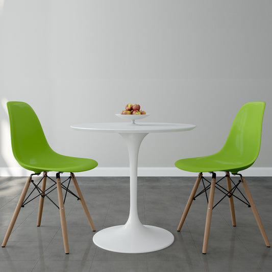 Tulip 32" Fiberglass Dining Table & Wood Leg Chairs Set, Green