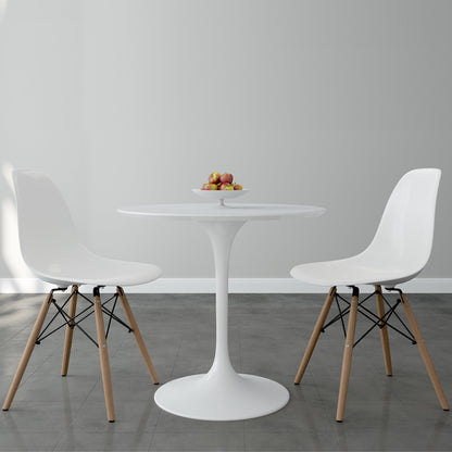 Tulip 32" Fiberglass Dining Table & Wood Leg Chairs Set, White