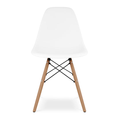 Tulip 32" Fiberglass Dining Table & Wood Leg Chairs Set, White