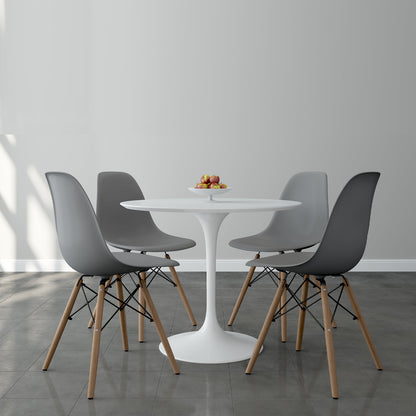 Tulip 36" Fiberglass Dining Table & Wood Leg Chairs Set, Gray