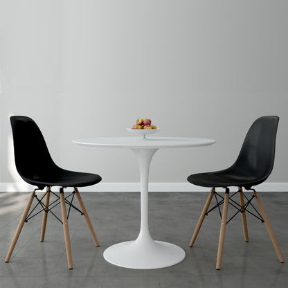 Tulip 36" Fiberglass Dining Table & Wood Leg Chairs Set, Black