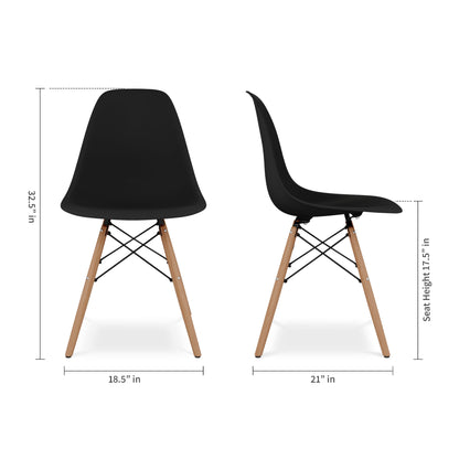 Tulip 36" Fiberglass Dining Table & Wood Leg Chairs Set, Black