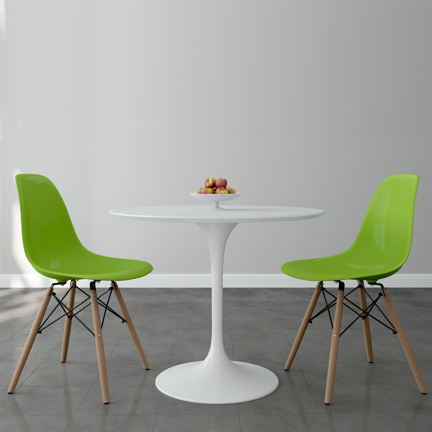 Tulip 36" Fiberglass Dining Table & Wood Leg Chairs Set, Green