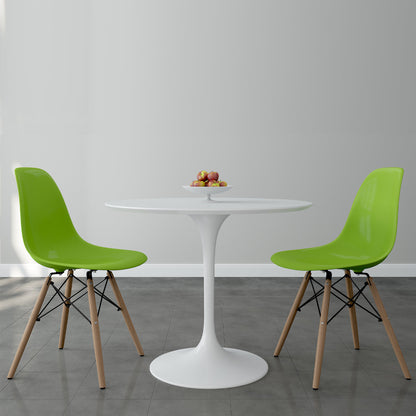 Tulip 36" Fiberglass Dining Table & Wood Leg Chairs Set, Green