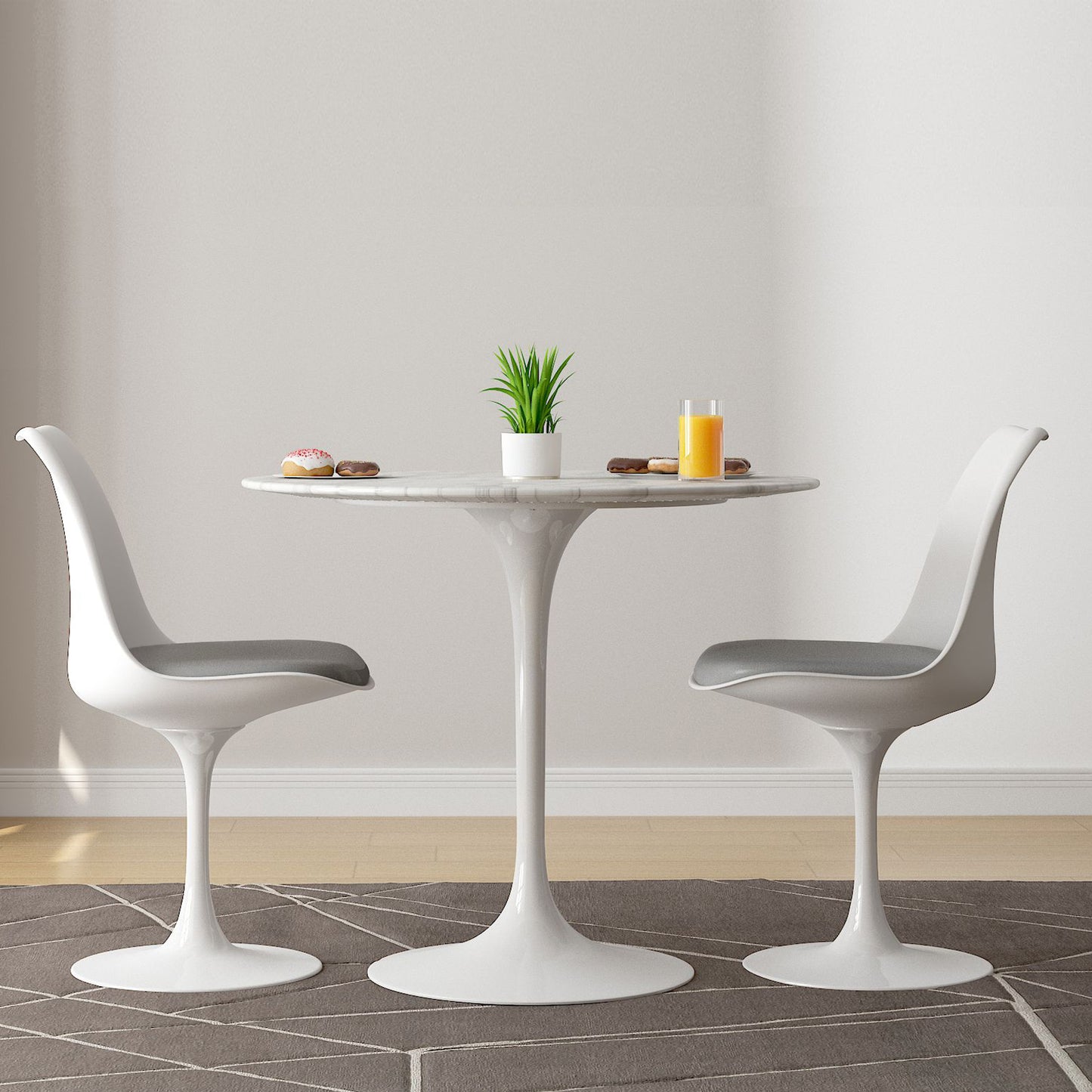 Tulip 32" Marble Dining Table & Chairs Set, Gray