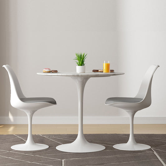 Tulip 32" Marble Dining Table & Chairs Set, Gray