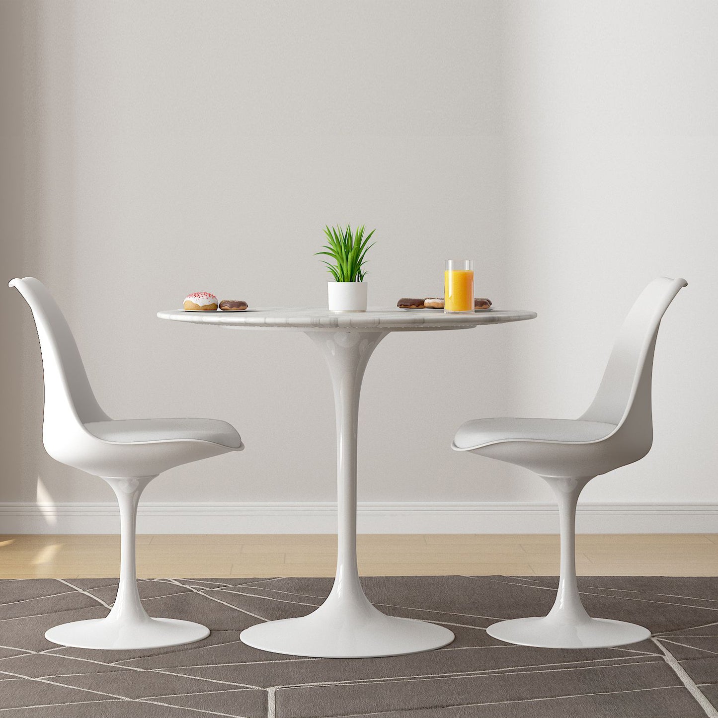 Tulip 32" Marble Dining Table & Chairs Set, White