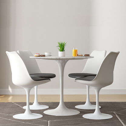 Tulip 32" Marble Dining Table & Chairs Set, Black