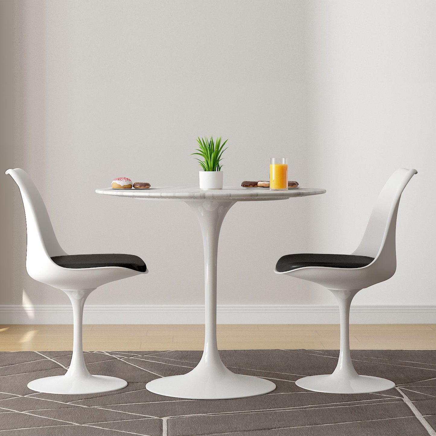 Tulip 32" Marble Dining Table & Chairs Set, Black