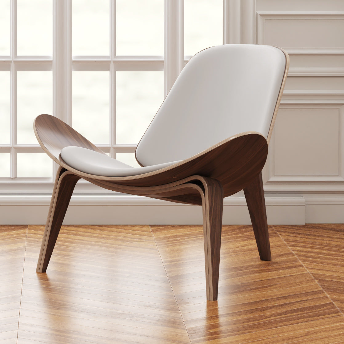 Arch Shell Chair, White Italian Leather
