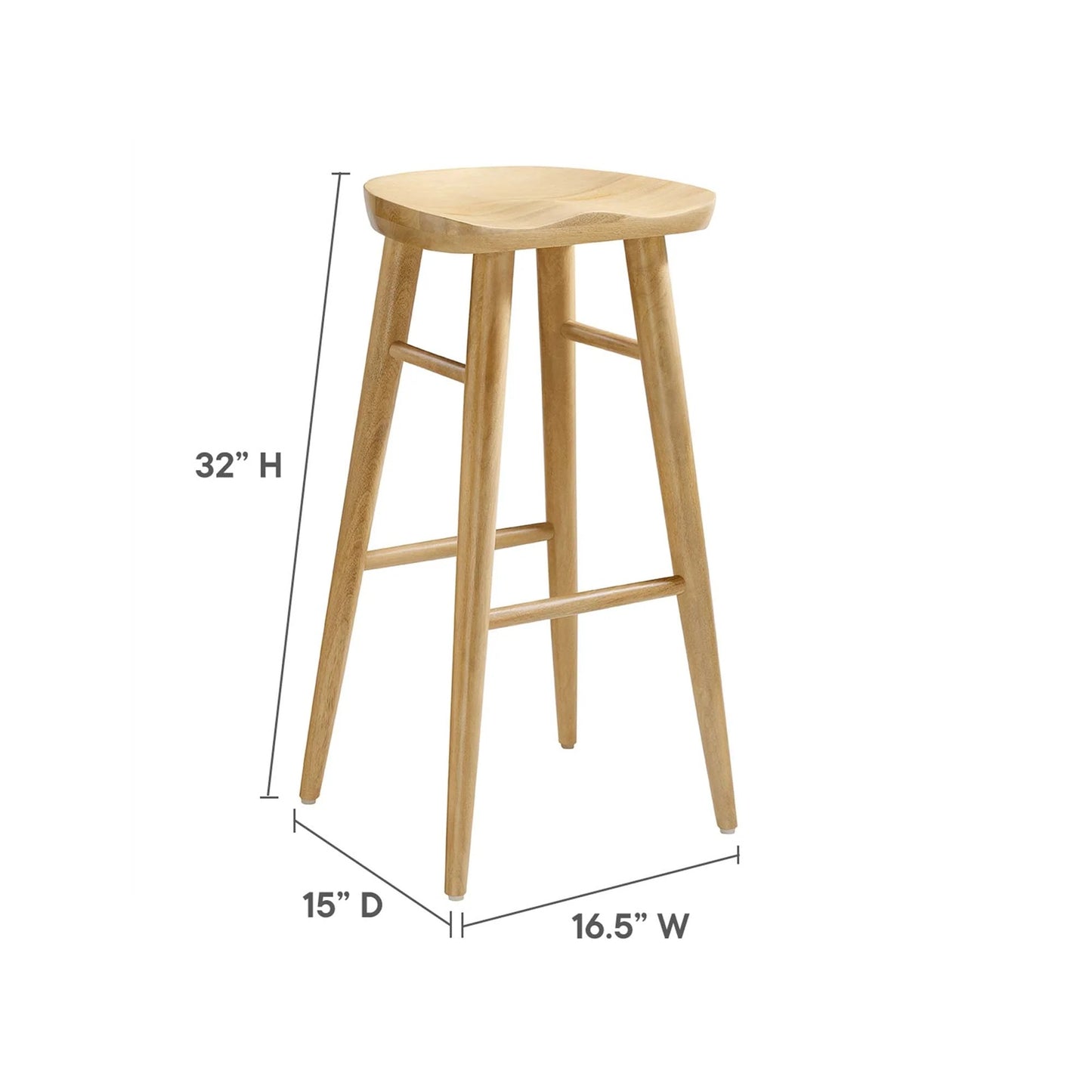 Luca Wooden Bar Stool, Natural