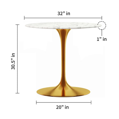 Tulip Marble Dining Table - 32" Round, Gold Base