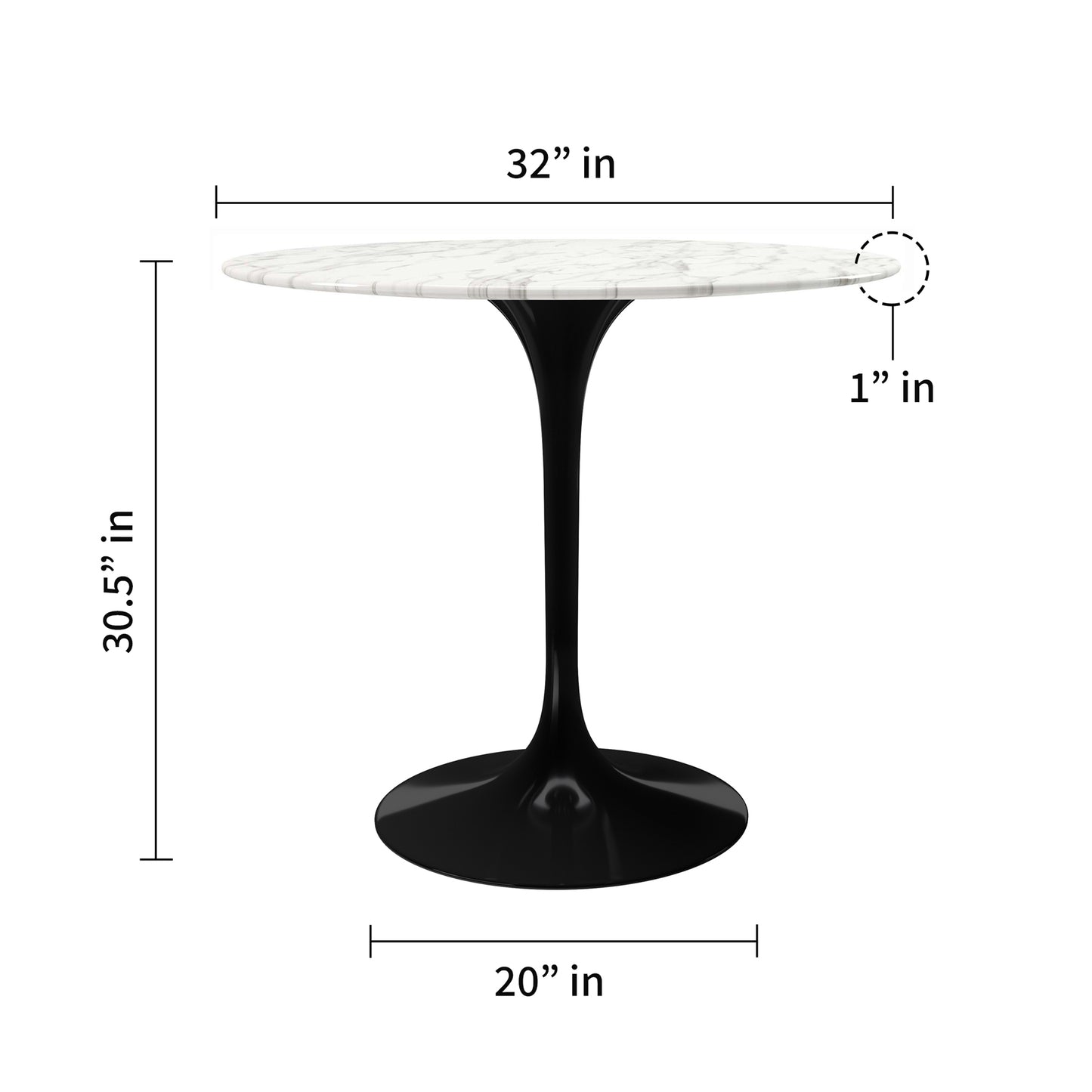 Tulip Marble Dining Table - 32" Round, Black Base