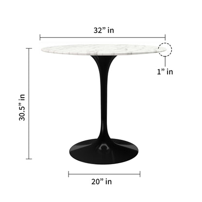 Tulip Marble Dining Table - 32" Round, Black Base