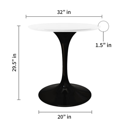 Tulip Fiberglass Dining Table, 32" Round Black Base