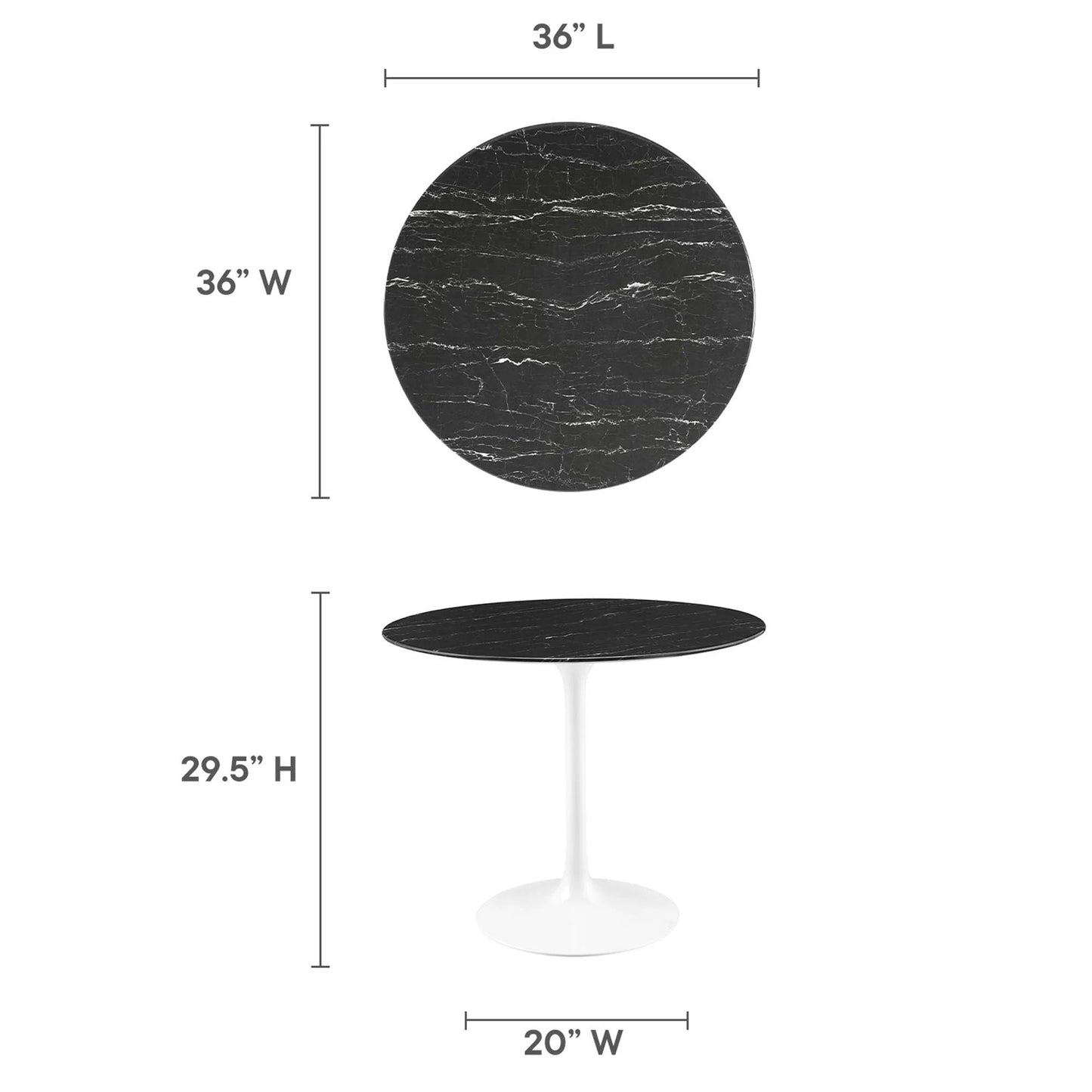 Tulip Marble Dining Table - 36" Round White Base