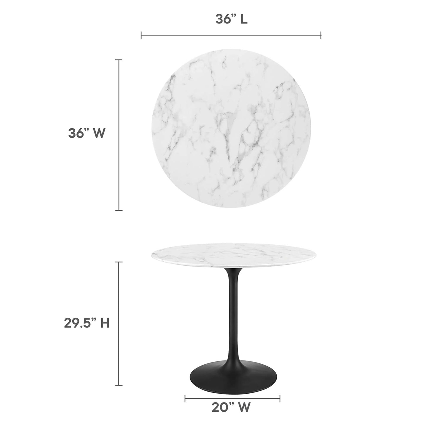 Tulip Marble Dining Table - 36" Round, Black Base