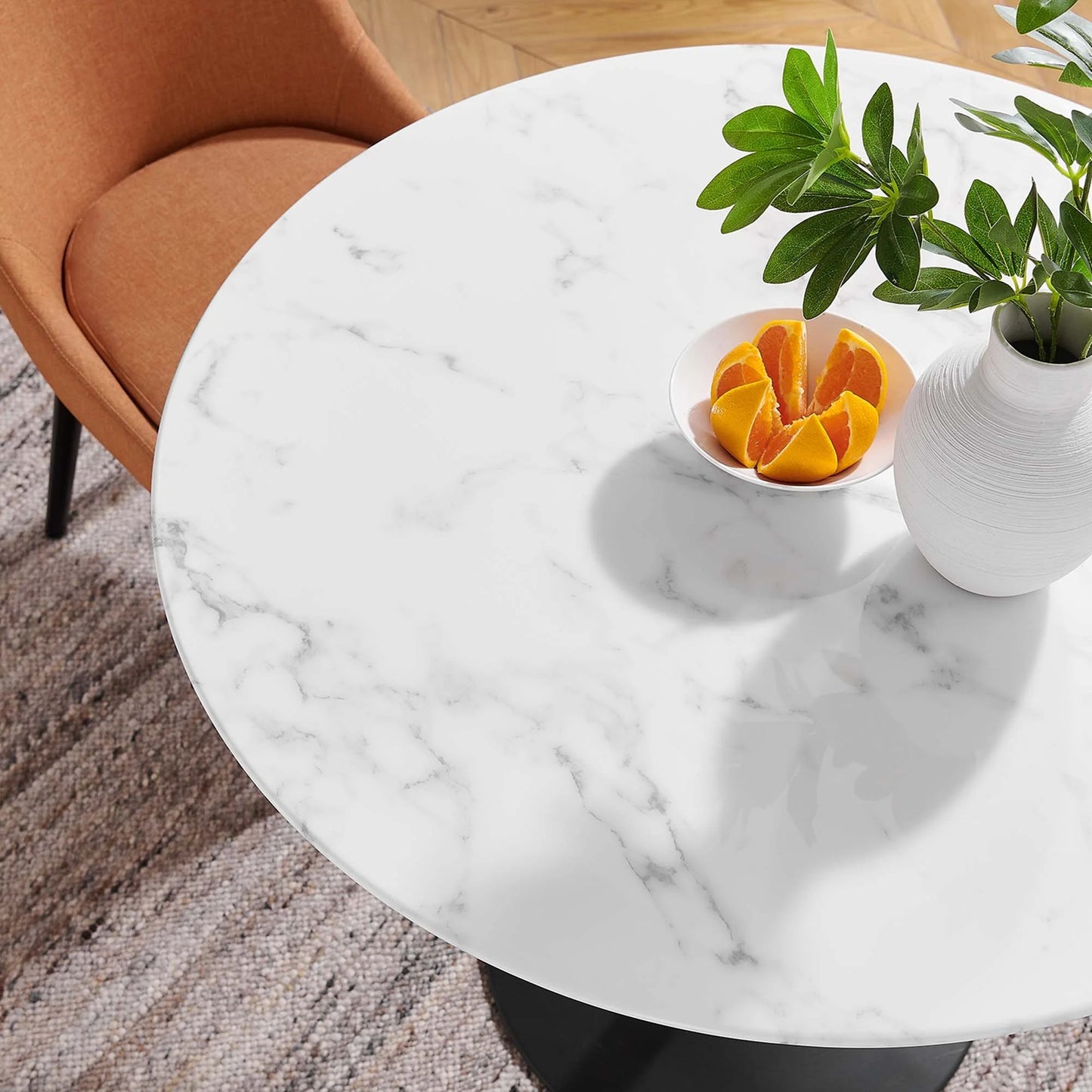 Tulip Marble Dining Table - 36" Round, Black Base