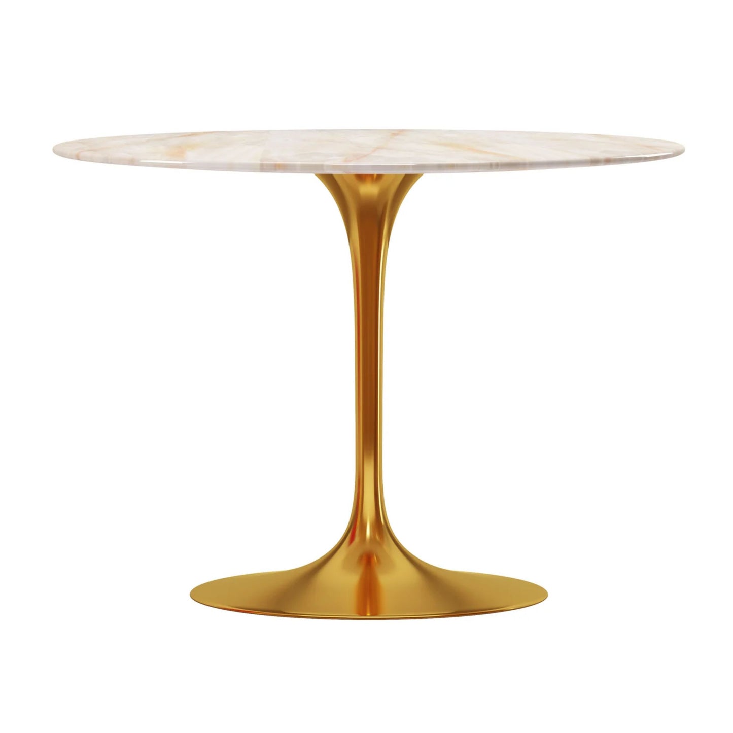 Tulip Onyx Marble Dining Table - 40" Round, Gold Base