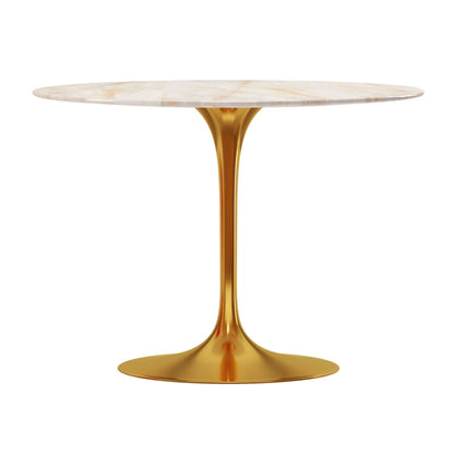 Tulip Onyx Marble Dining Table - 40" Round, Gold Base