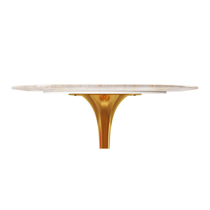 Tulip Onyx Marble Dining Table - 40" Round, Gold Base