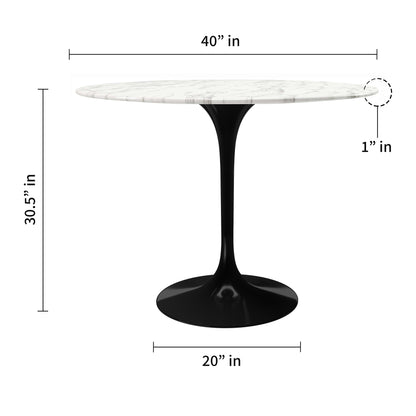Tulip Marble Dining Table - 40" Round, Black Base