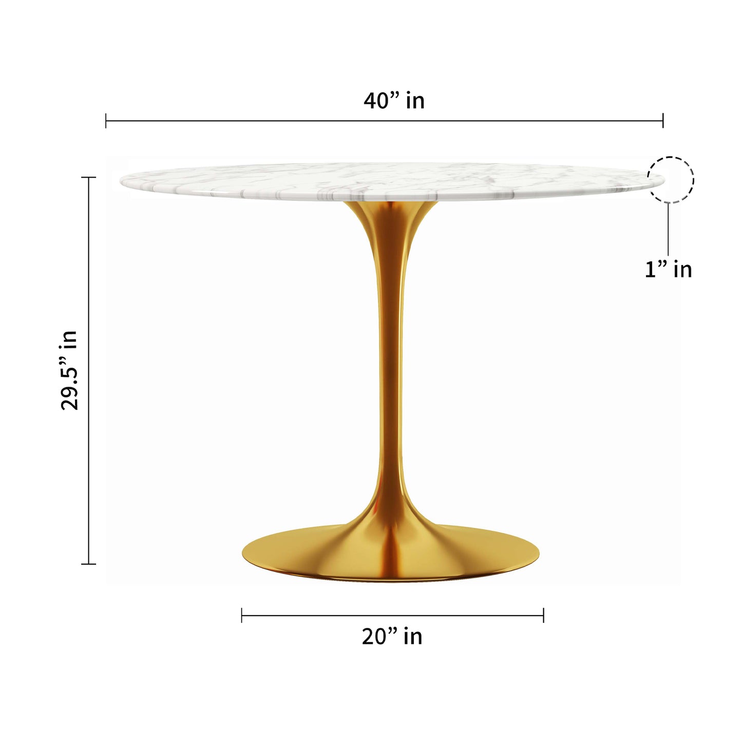 Tulip Marble Dining Table - 40" Round, Gold Base