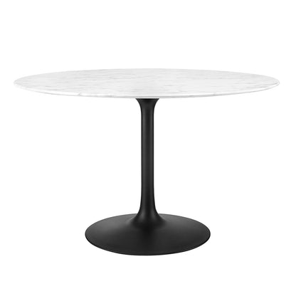 Tulip Marble Dining Table - 48" Round, Black Base